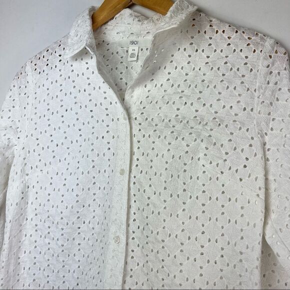 1901 • Button Front Cotton Eyelet Shirt • Size XS - Picture 4 of 9